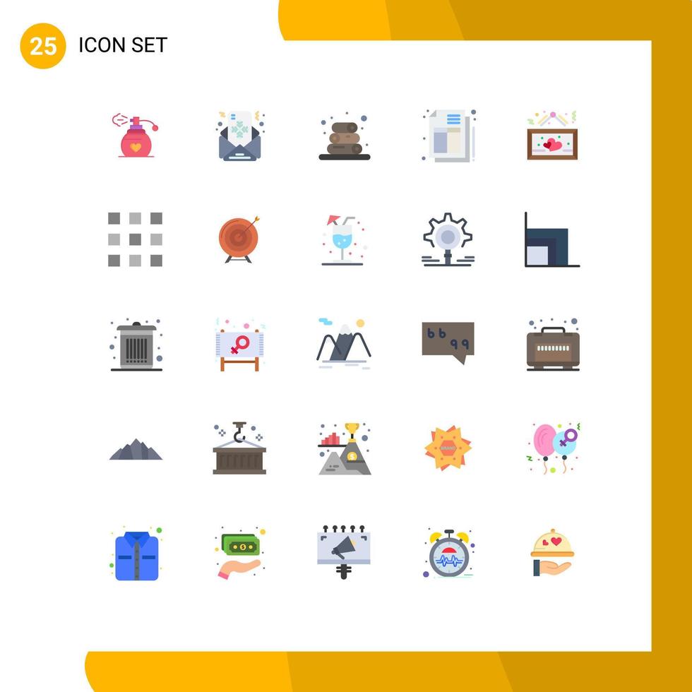 User Interface Pack of 25 Basic Flat Colors of romantic heart towels hanging invoice Editable Vector Design Elements