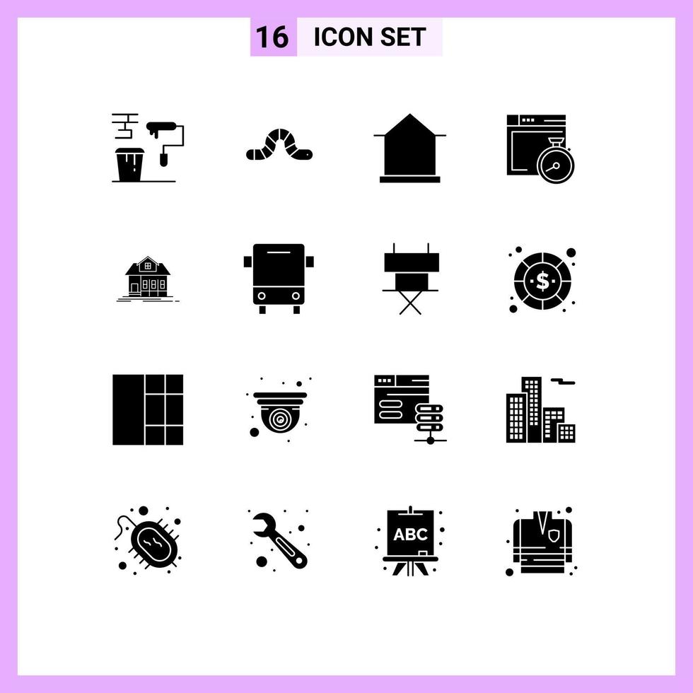 Group of 16 Modern Solid Glyphs Set for computing brower pauropoda file hut Editable Vector Design Elements
