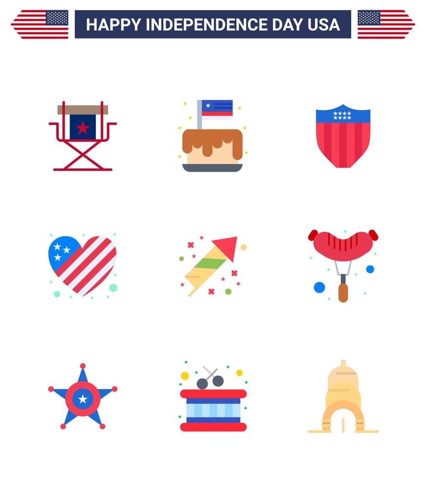 4 de julio estados unidos feliz día de la independencia icono símbolos grupo de 9 pisos modernos de amor bandera fiesta seguridad estadounidense elementos de diseño vectorial del día de estados unidos editables vector