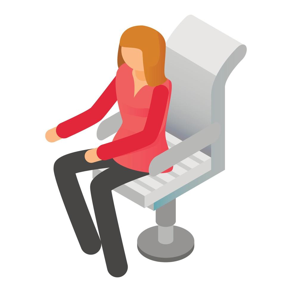 Woman at boss chair icon, isometric style vector