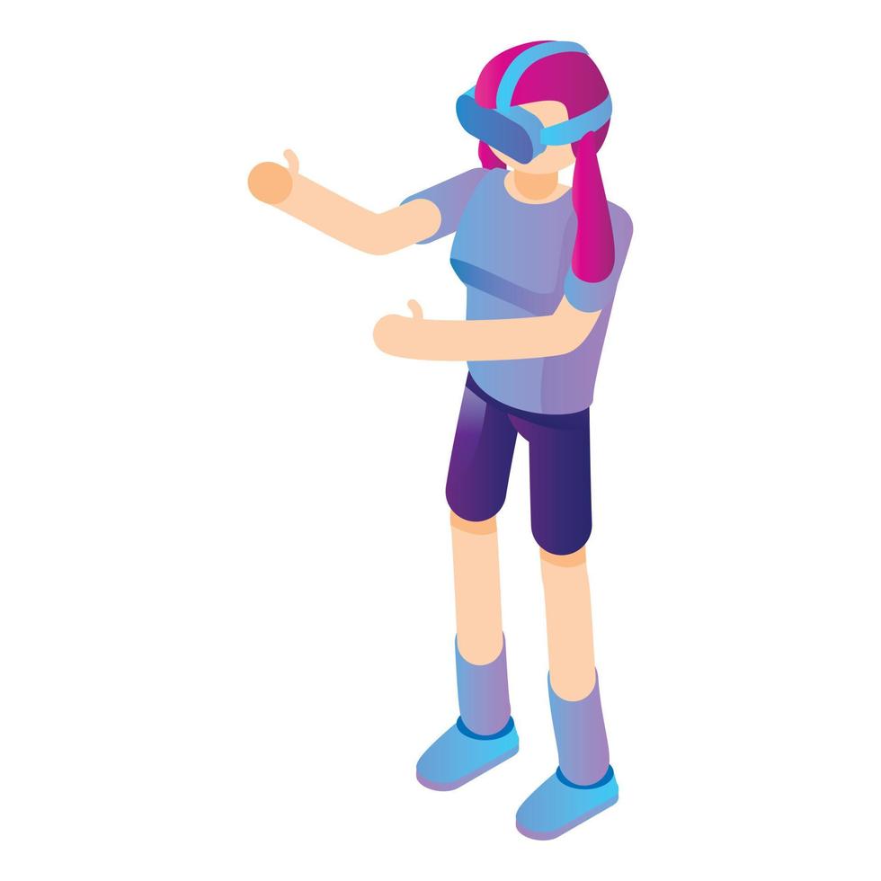 Girl vr helmet glasses icon, isometric style vector