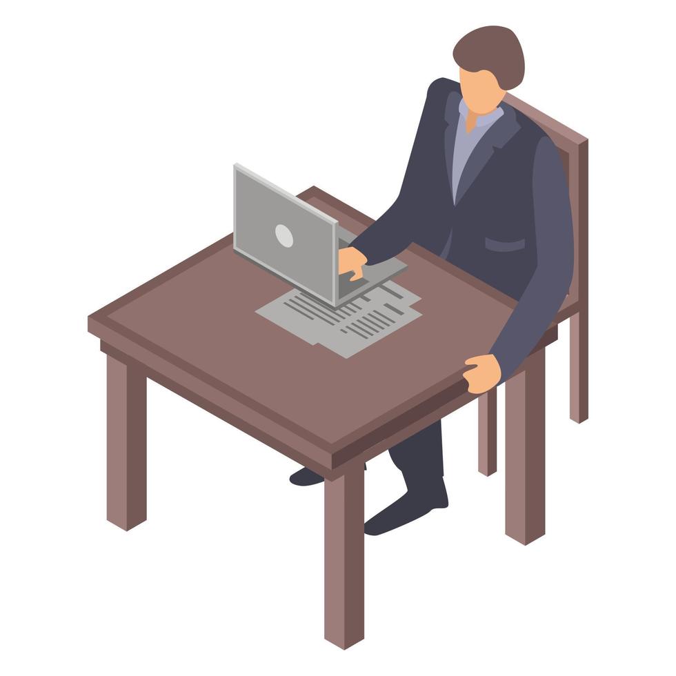 Man at office desktop icon, isometric style vector