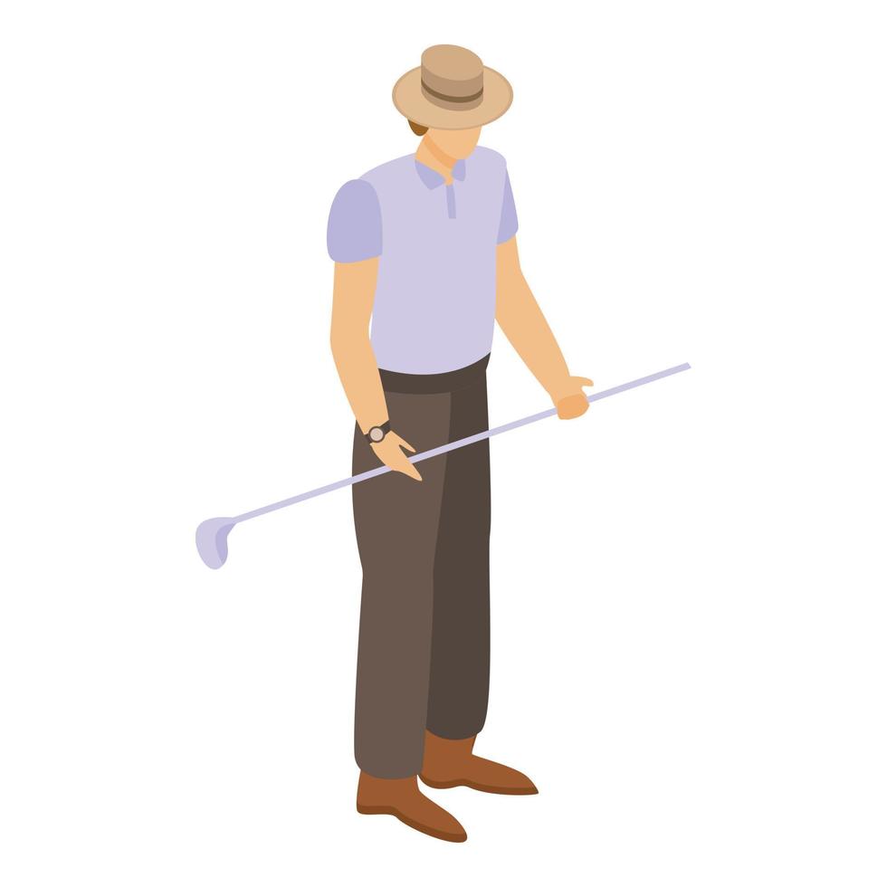 hombre americano con icono de palo de golf, estilo isométrico vector