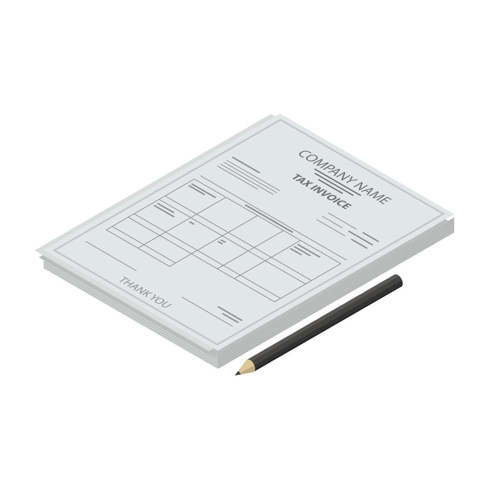 Tax invoice paper icon, isometric style vector