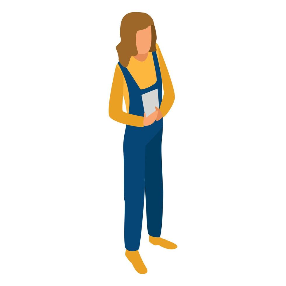 Woman technician construction icon, isometric style vector