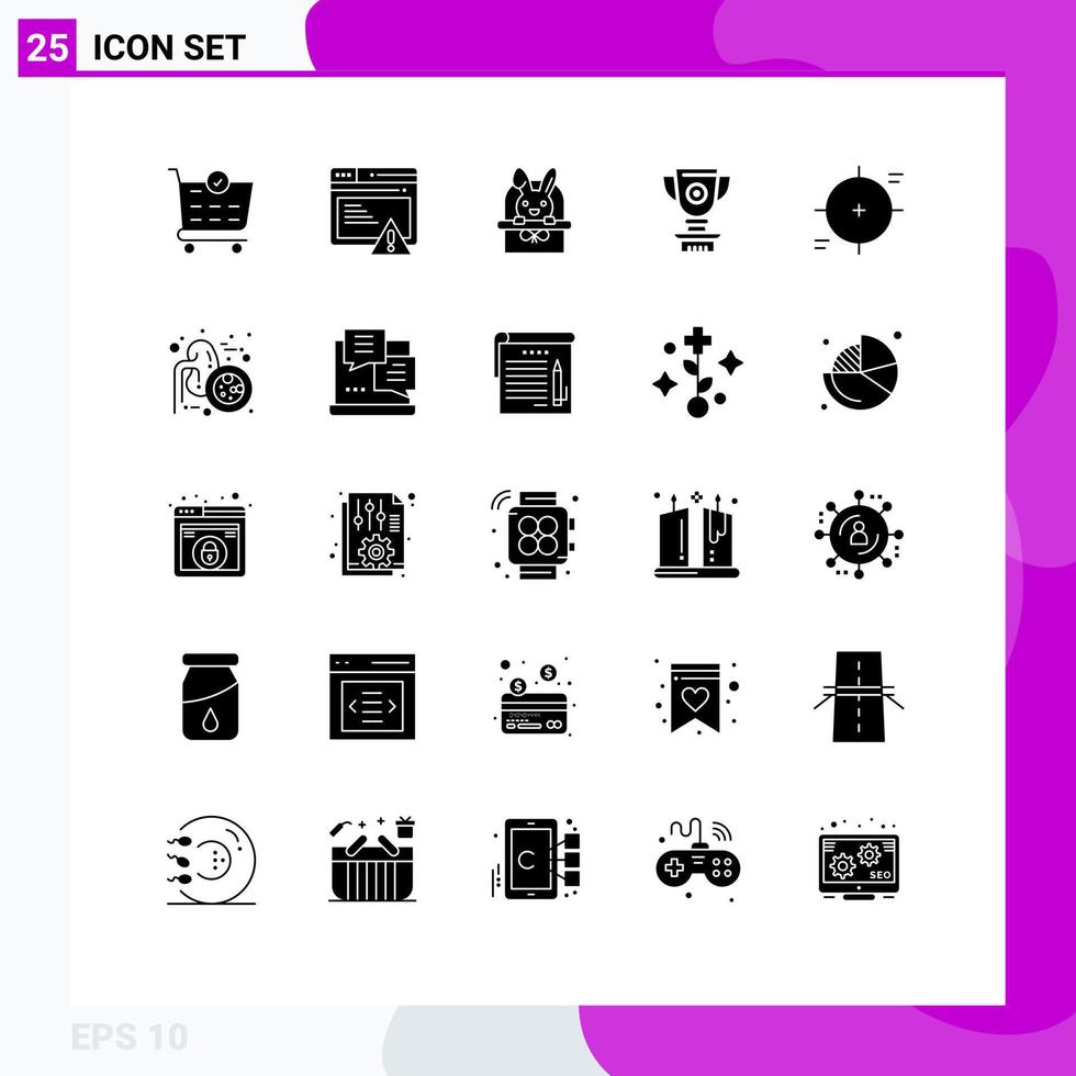 Universal Icon Symbols Group of 25 Modern Solid Glyphs of focus reward cart achievement award Editable Vector Design Elements
