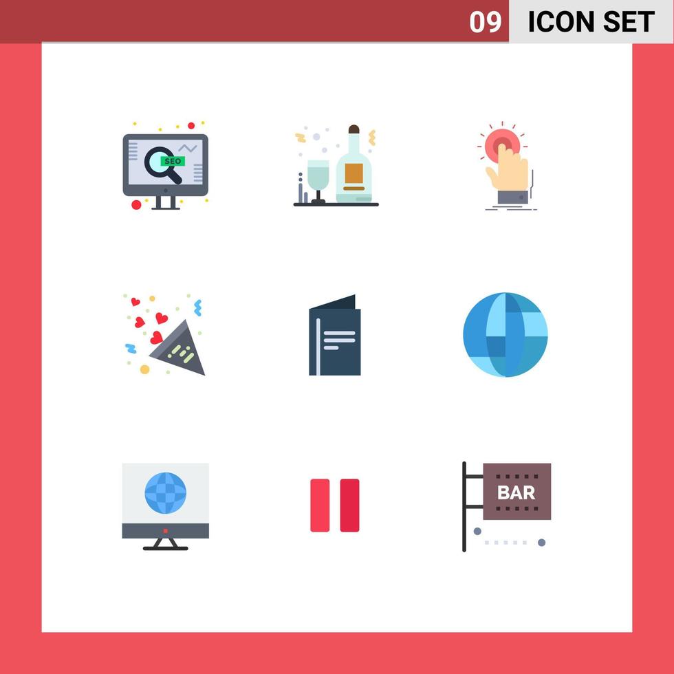 Modern Set of 9 Flat Colors and symbols such as menu heart touch fireworks start Editable Vector Design Elements