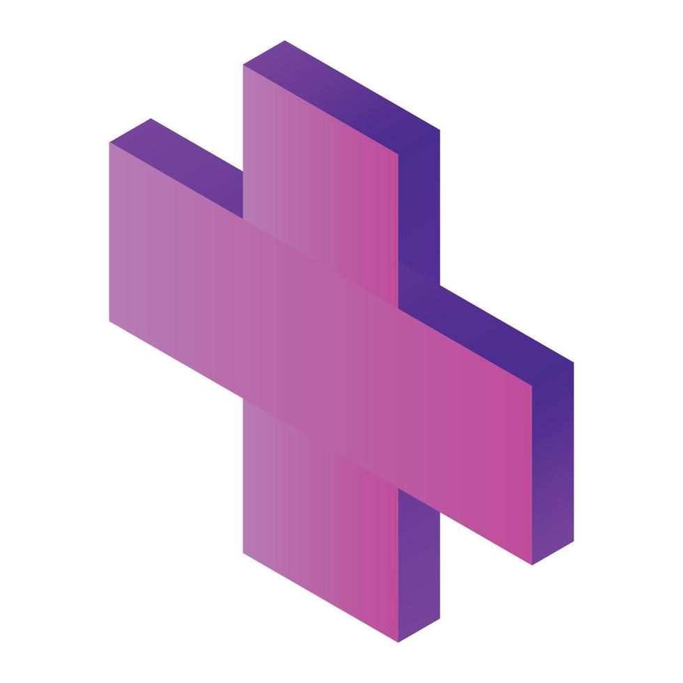 Purple plus sign icon, isometric style vector