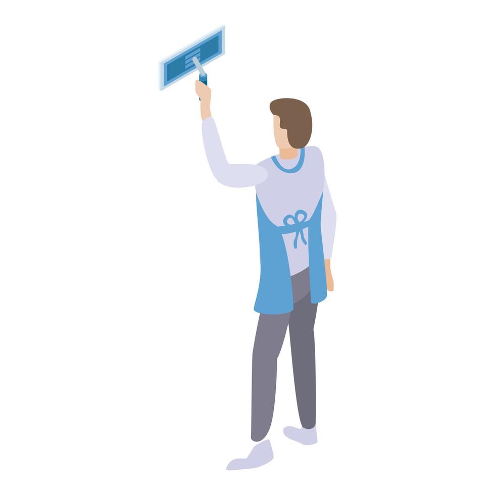 Man cleaning wall icon, isometric style vector