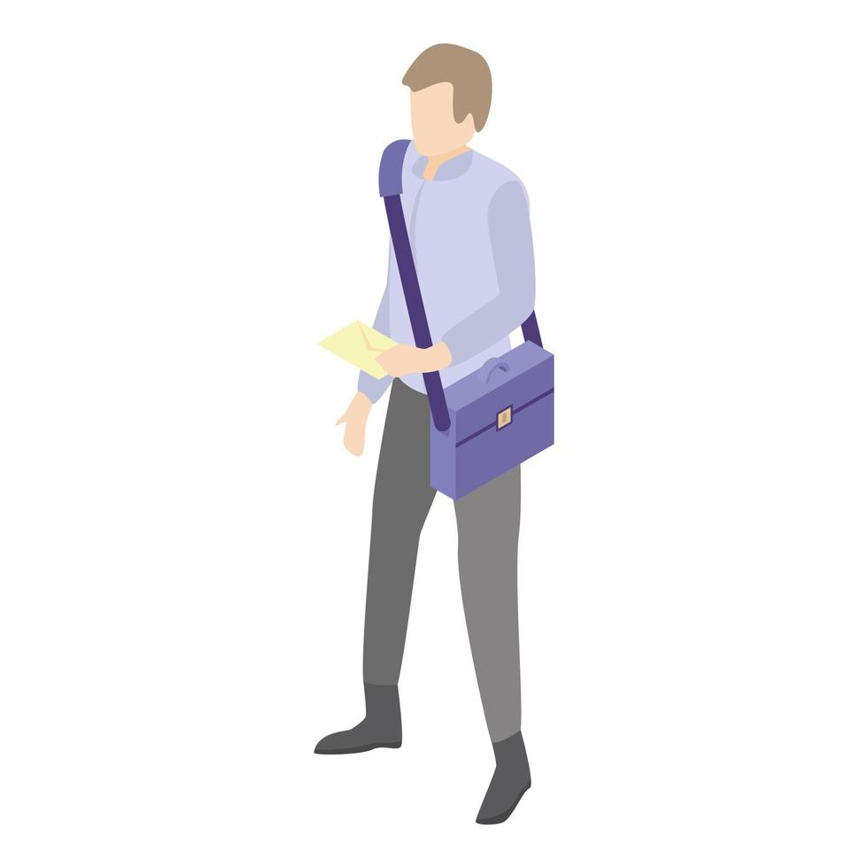 Modern man postman icon, isometric style vector