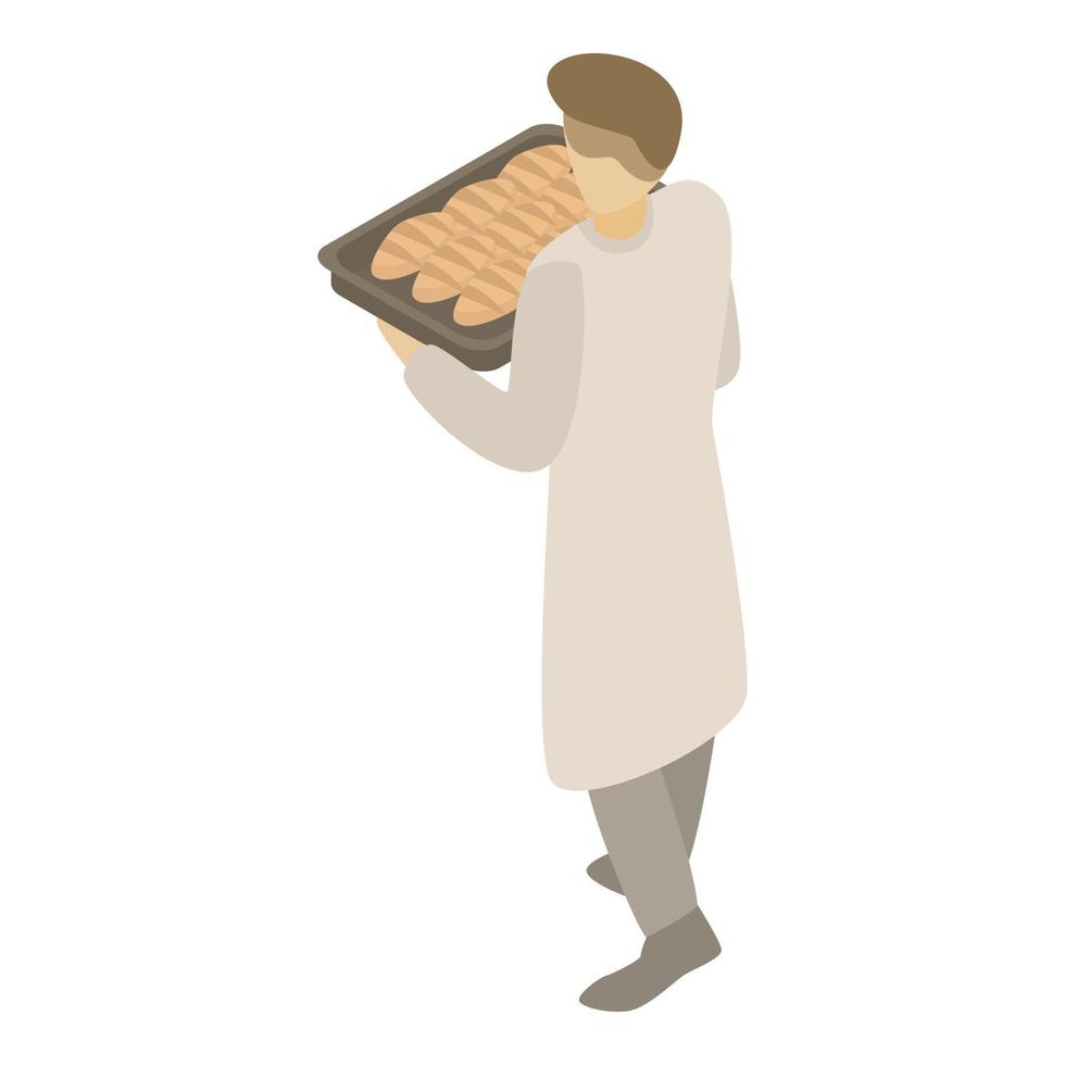 Bakery man with tray icon, isometric style vector