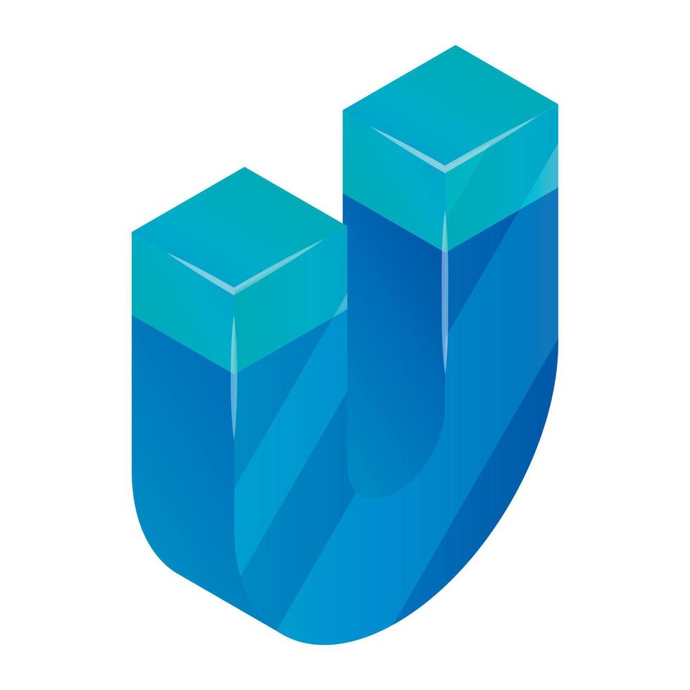 Blue magnet icon, isometric style vector