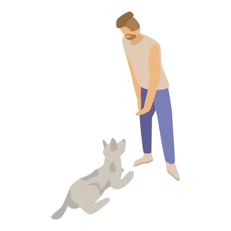 icono de perro de entrenamiento de hombre, estilo isométrico vector