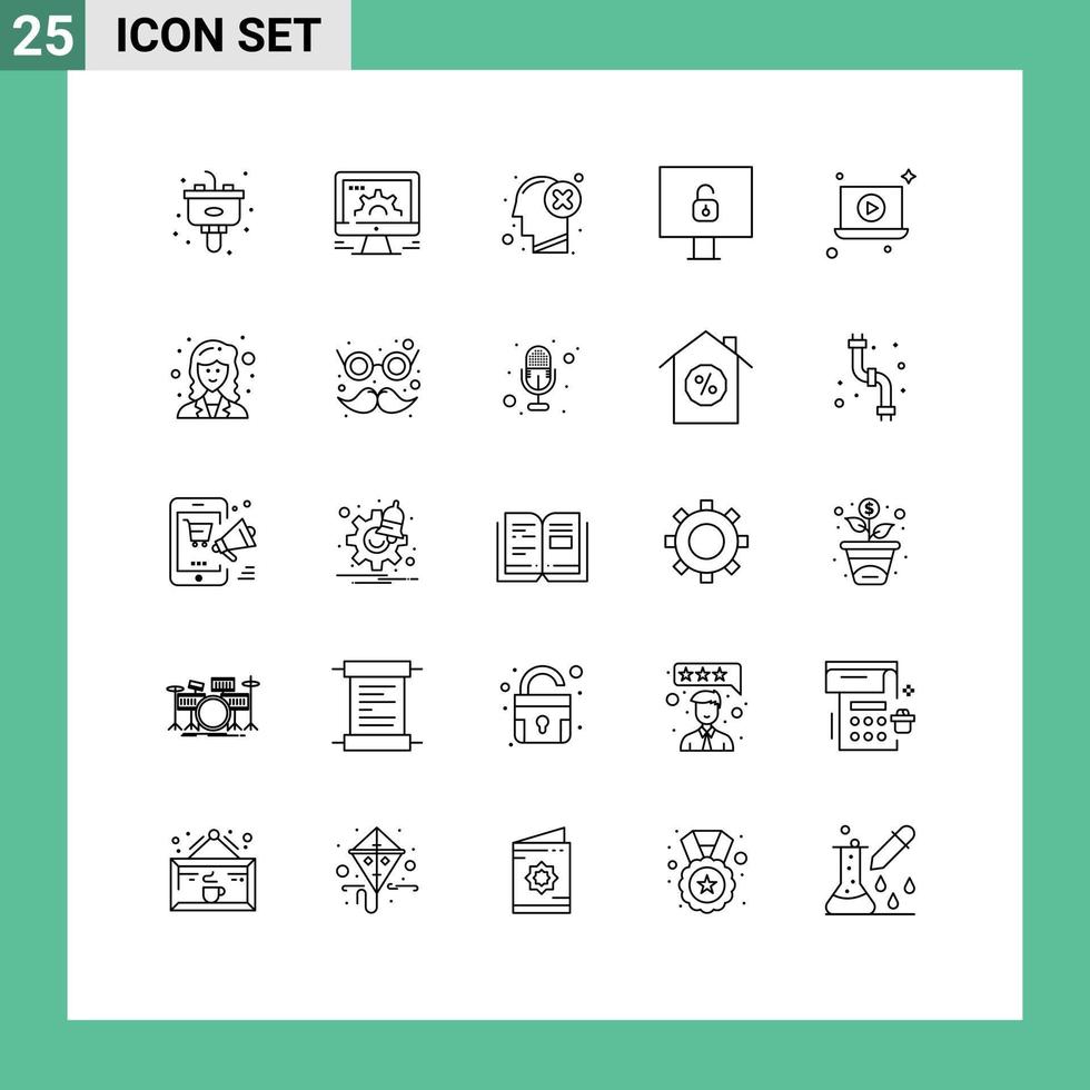 25 Line concept for Websites Mobile and Apps laptop lock web computer human Editable Vector Design Elements