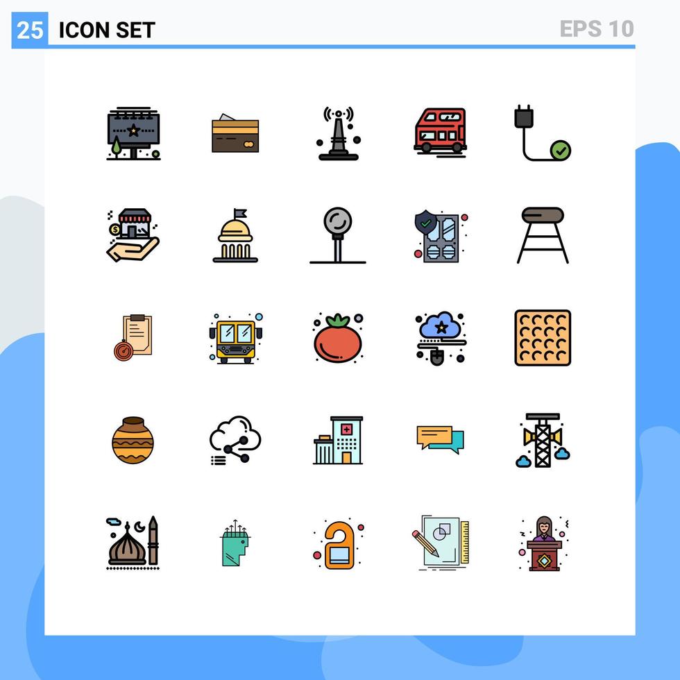 Pictogram Set of 25 Simple Filled line Flat Colors of coach things credit router internet Editable Vector Design Elements