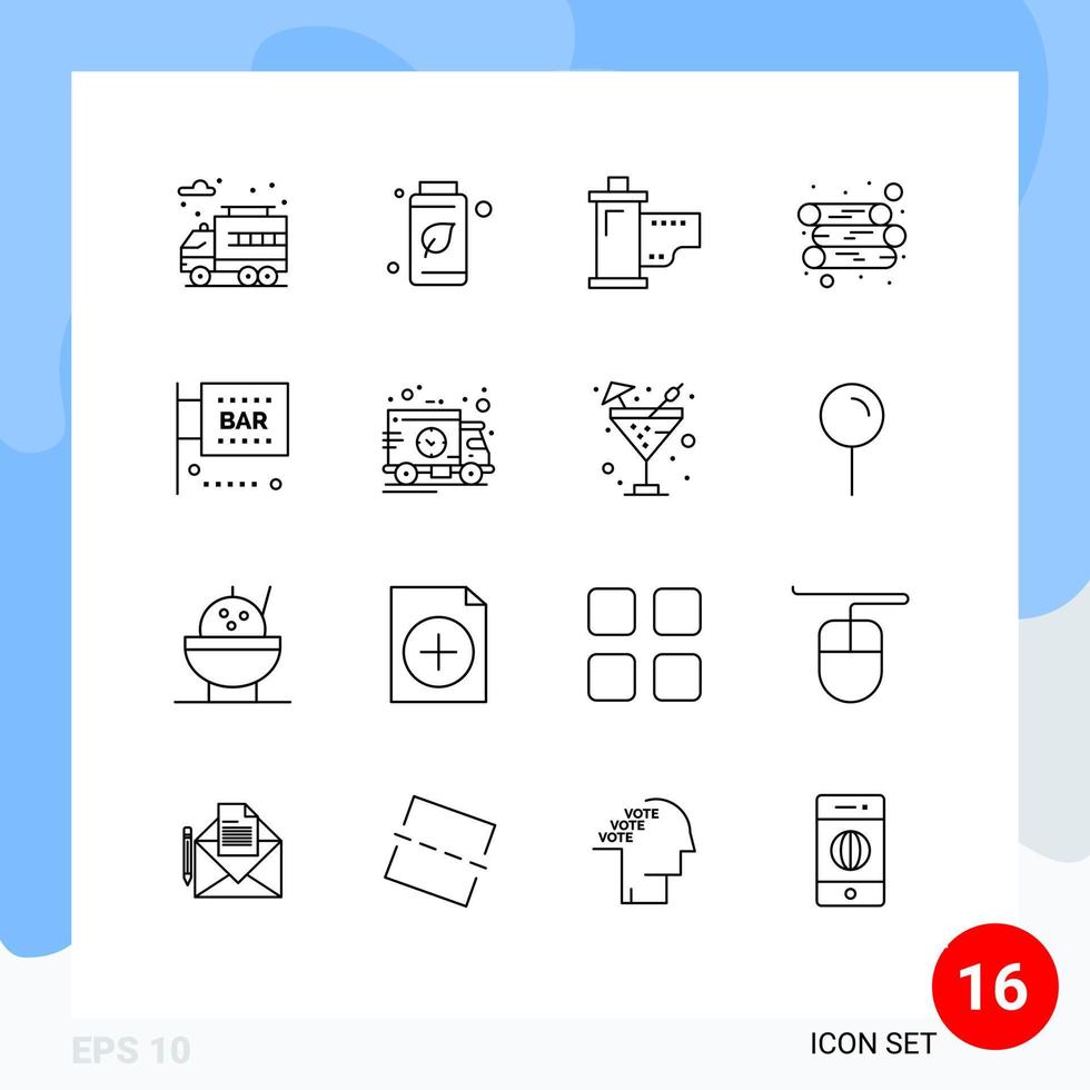 conjunto de 16 iconos de interfaz de usuario modernos símbolos signos para dispositivos de barra de ley elementos de diseño vectorial editables de energía de madera vector