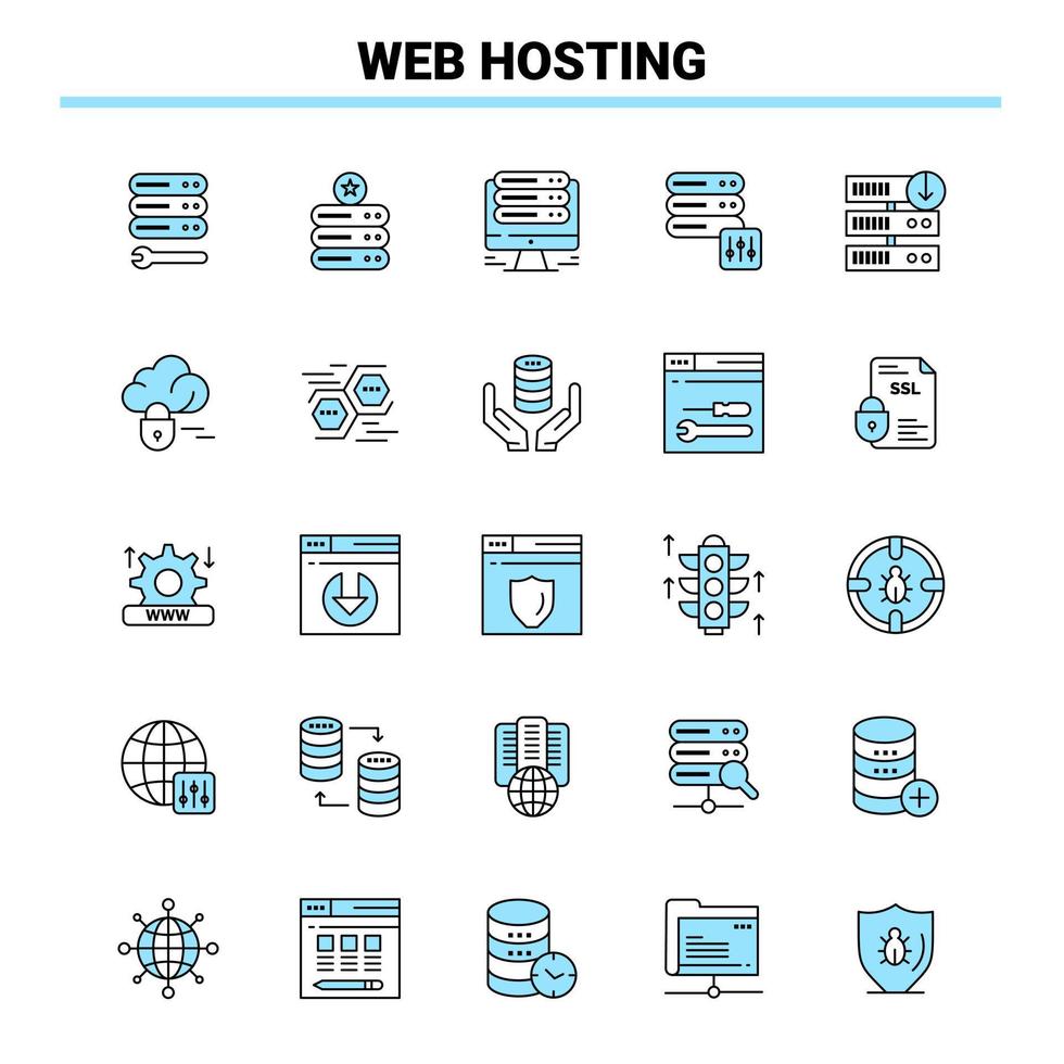 25 Web Hosting Black and Blue icon Set Creative Icon Design and logo template vector