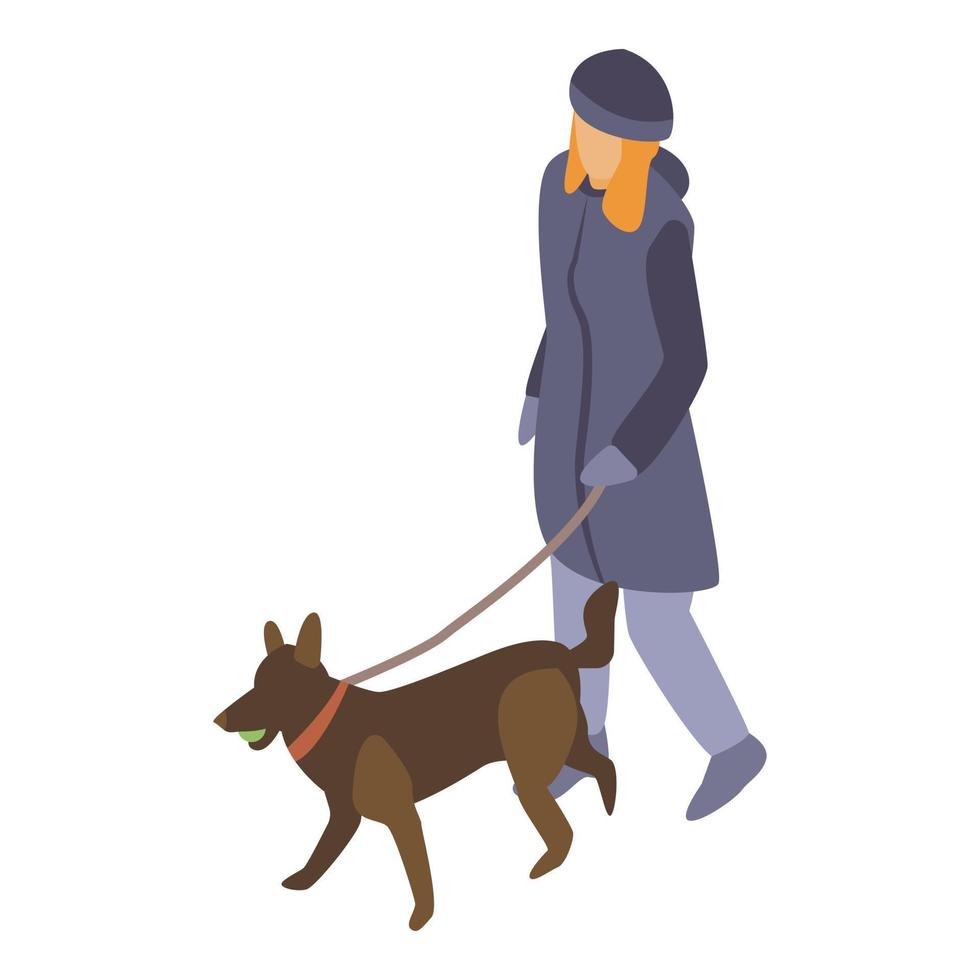 Woman walking with dog icon, isometric style vector