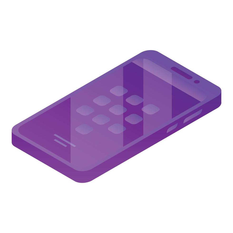icono de teléfono inteligente violeta moderno, estilo isométrico vector
