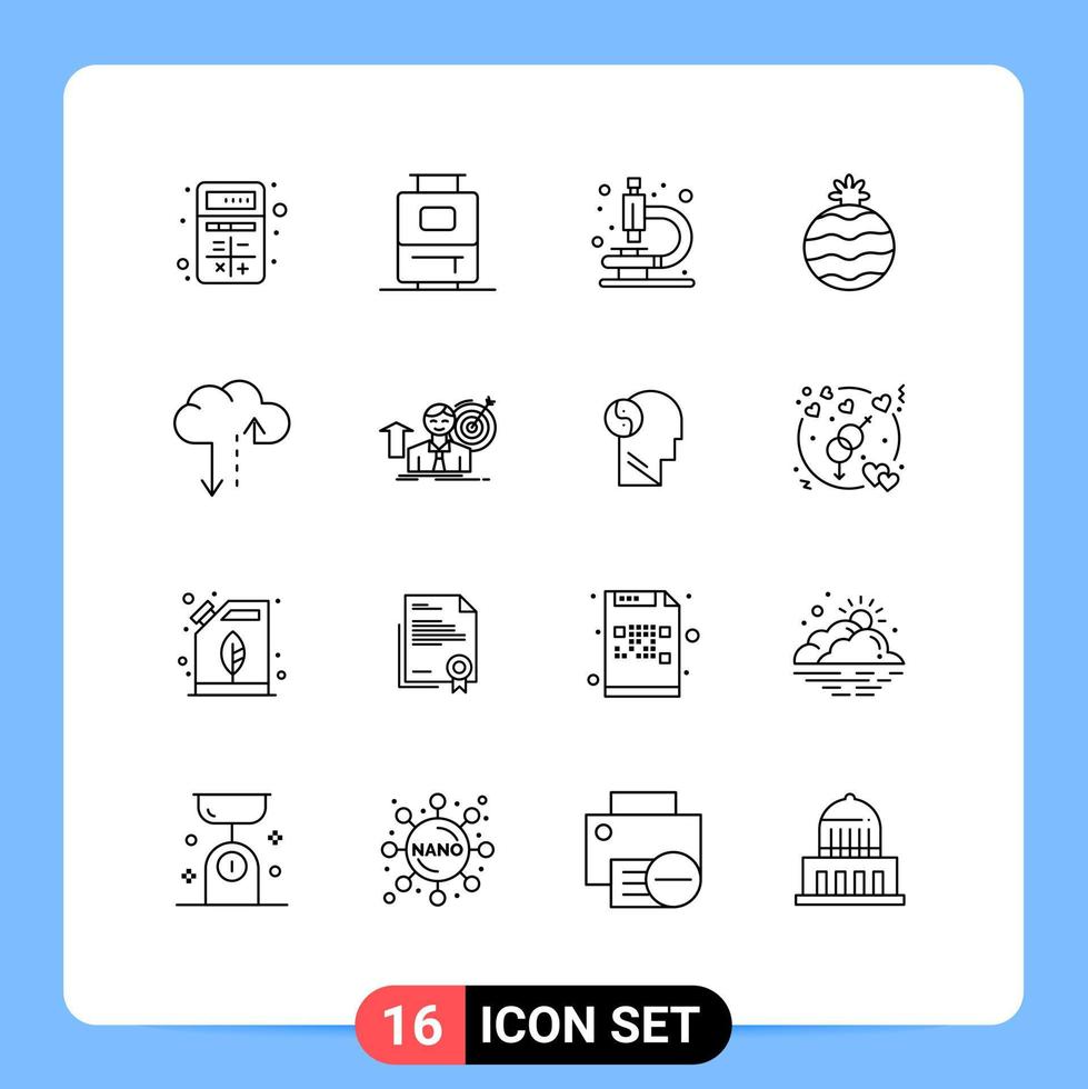 16 Universal Outlines Set for Web and Mobile Applications user traffic lab data pineapple Editable Vector Design Elements