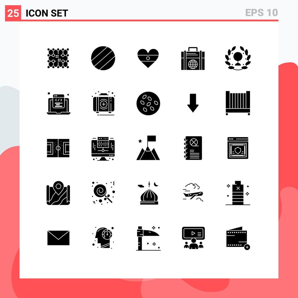 Group of 25 Solid Glyphs Signs and Symbols for leaf day heart earth modern Editable Vector Design Elements