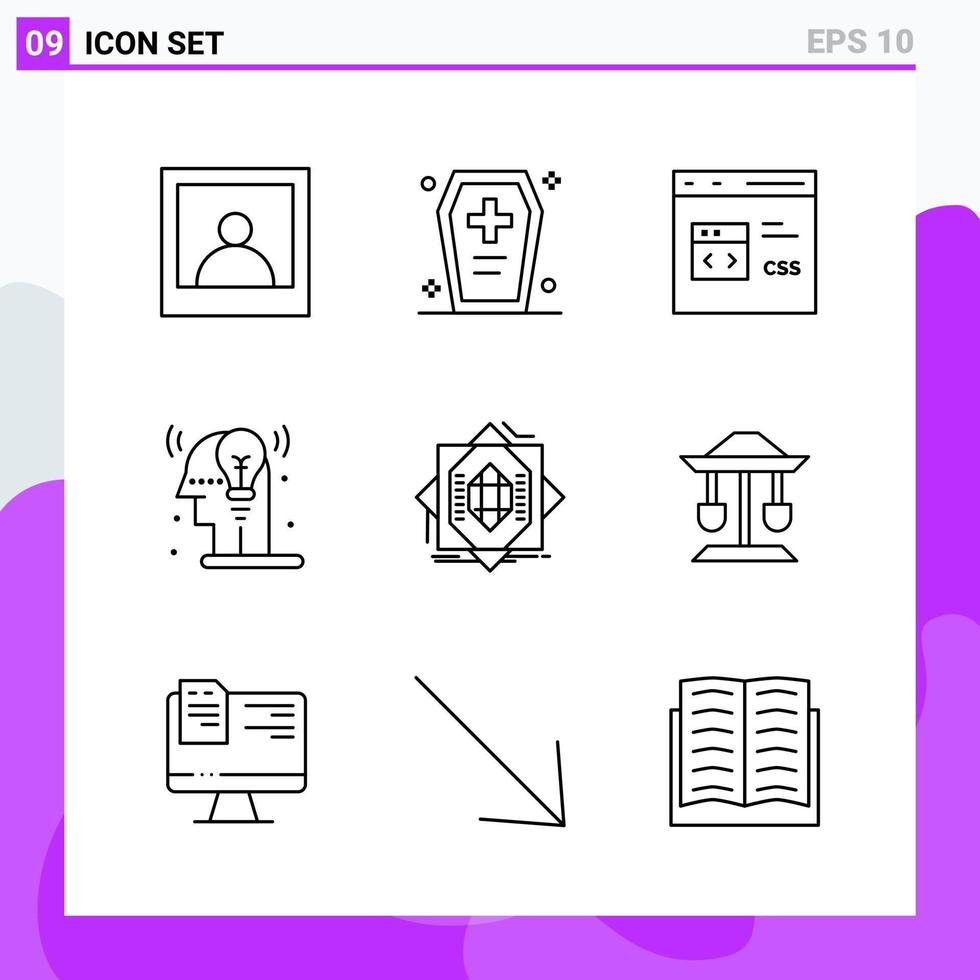 conjunto de 9 iconos en estilo de línea símbolos de contorno creativo para el diseño de sitios web y aplicaciones móviles signo de icono de línea simple aislado en fondo blanco 9 iconos vector