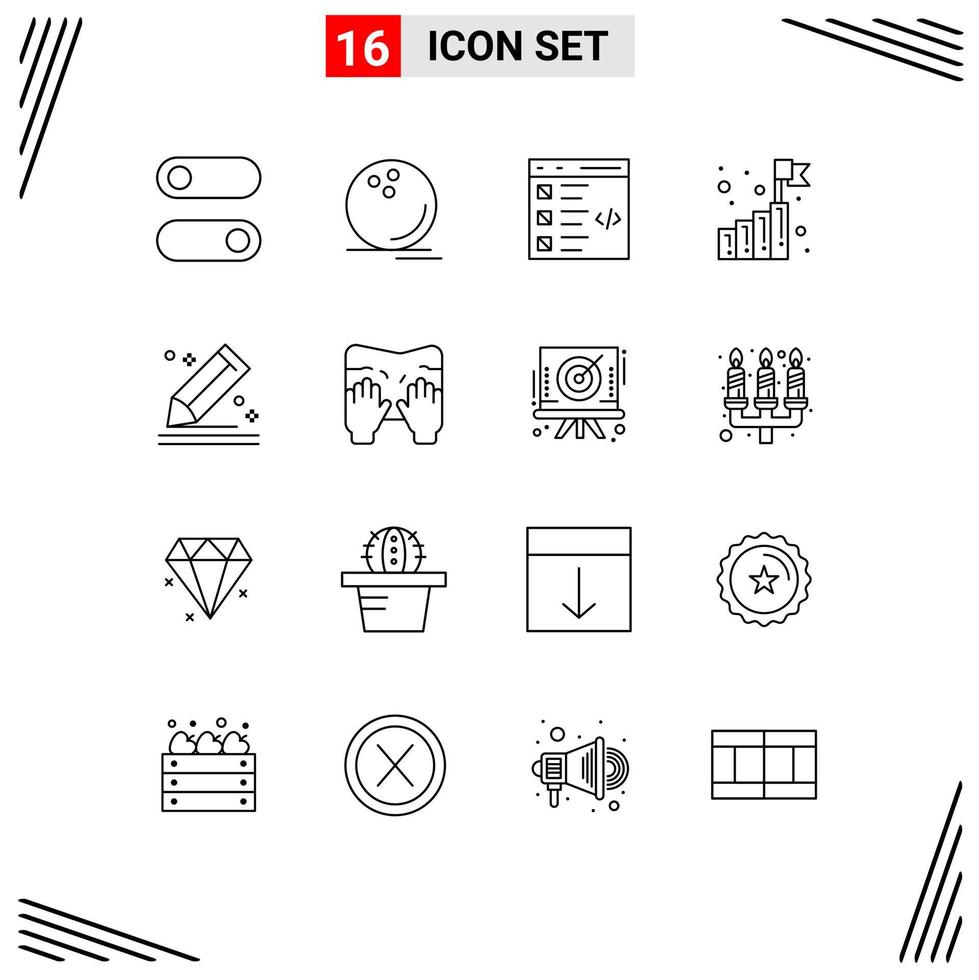 conjunto de 16 iconos de interfaz de usuario modernos signos de símbolos para componer lista de crecimiento de verificación de inicio elementos de diseño vectorial editables vector