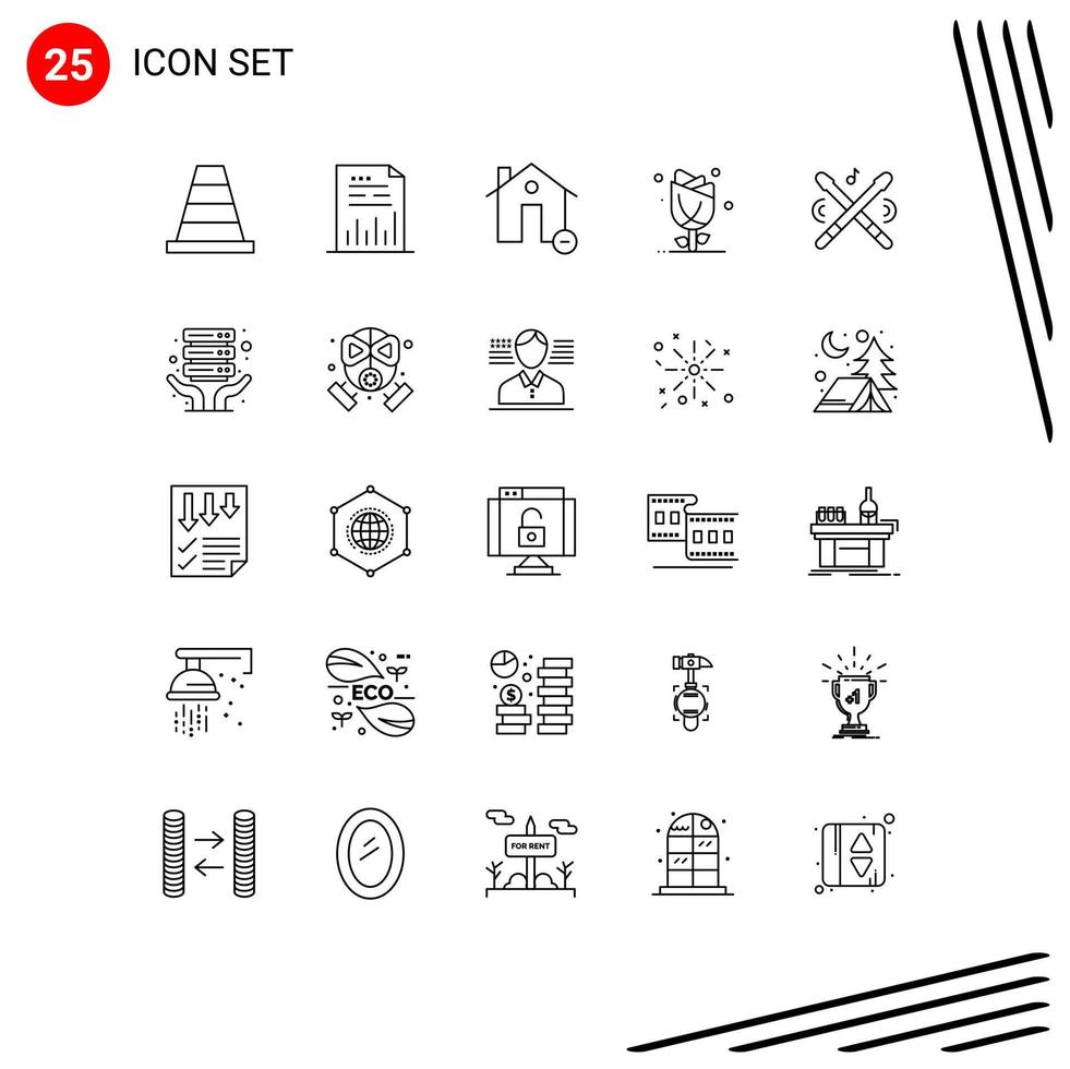25 Thematic Vector Lines and Editable Symbols of rose flower buildings floral minus Editable Vector Design Elements