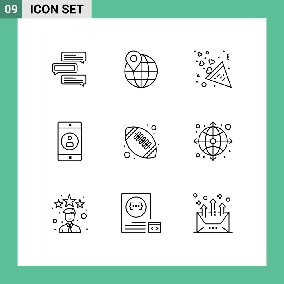 Pack of 9 Modern Outlines Signs and Symbols for Web Print Media such as education profile celebration mobile application application Editable Vector Design Elements