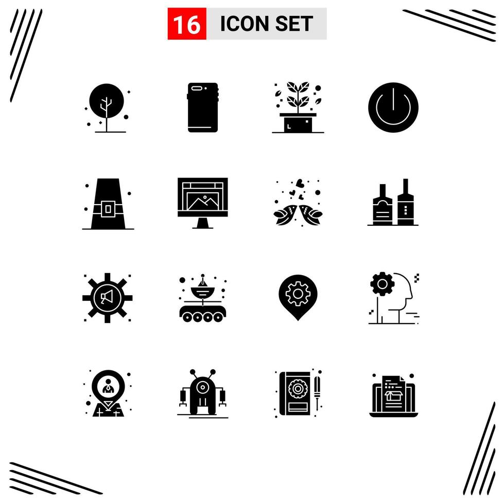 Pack of 16 creative Solid Glyphs of power electronics camera devices spa Editable Vector Design Elements