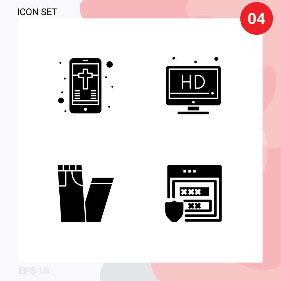 4 Creative Icons Modern Signs and Symbols of mobile pants cross television protection Editable Vector Design Elements