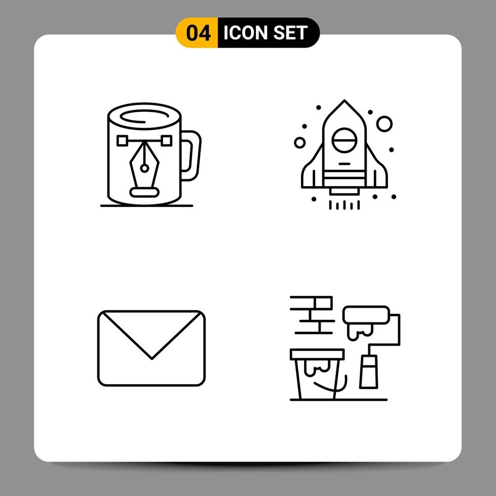 4 Black Icon Pack Outline Symbols Signs for Responsive designs on white background 4 Icons Set Creative Black Icon vector background