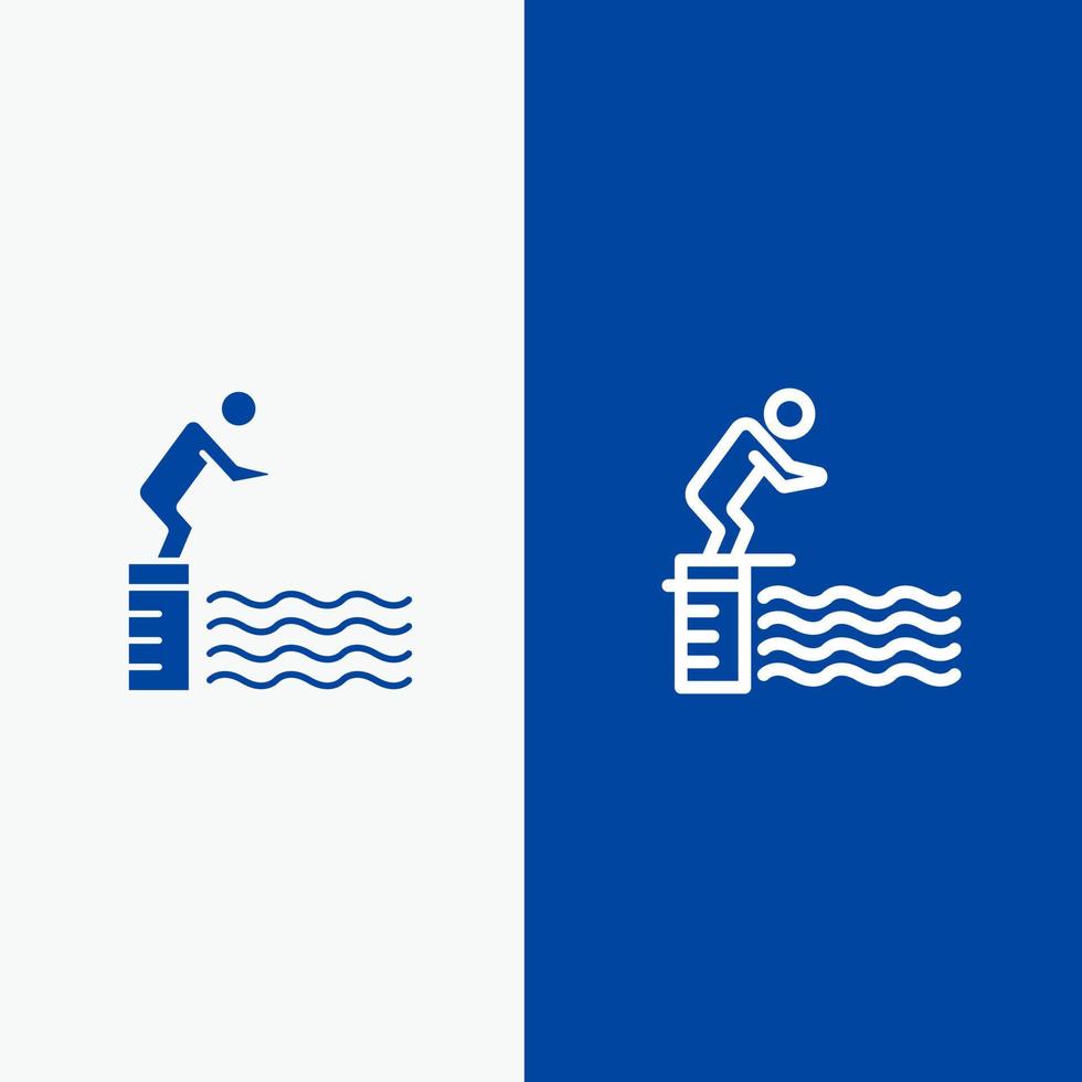 plataforma de salto de buceo piscina deporte línea y glifo icono sólido bandera azul línea y glifo icono sólido bandera azul vector