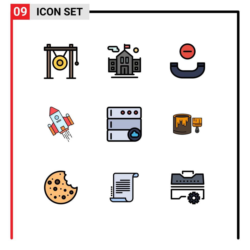 Set of 9 Modern UI Icons Symbols Signs for database launch call rocket shuttle Editable Vector Design Elements