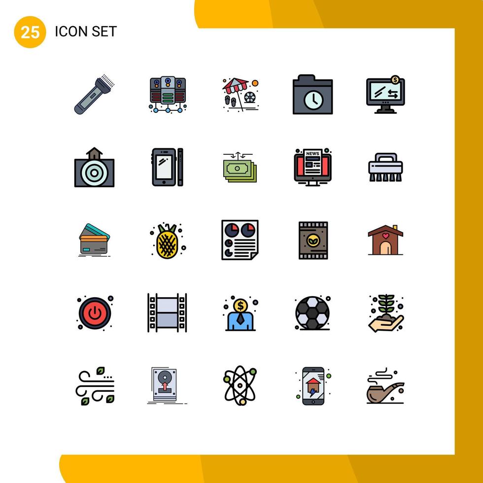 Pictogram Set of 25 Simple Filled line Flat Colors of ecommerce online beach history backup Editable Vector Design Elements
