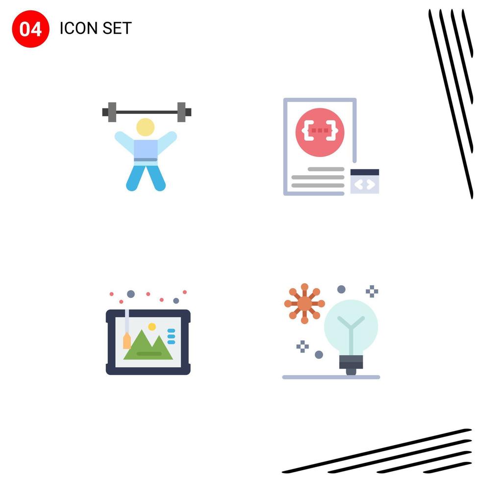 Editable Vector Line Pack of 4 Simple Flat Icons of athlete planning fitness coding art Editable Vector Design Elements