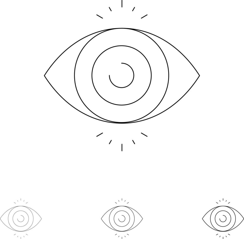 conjunto de iconos de línea negra fina y audaz de ciencia de búsqueda de prueba ocular vector