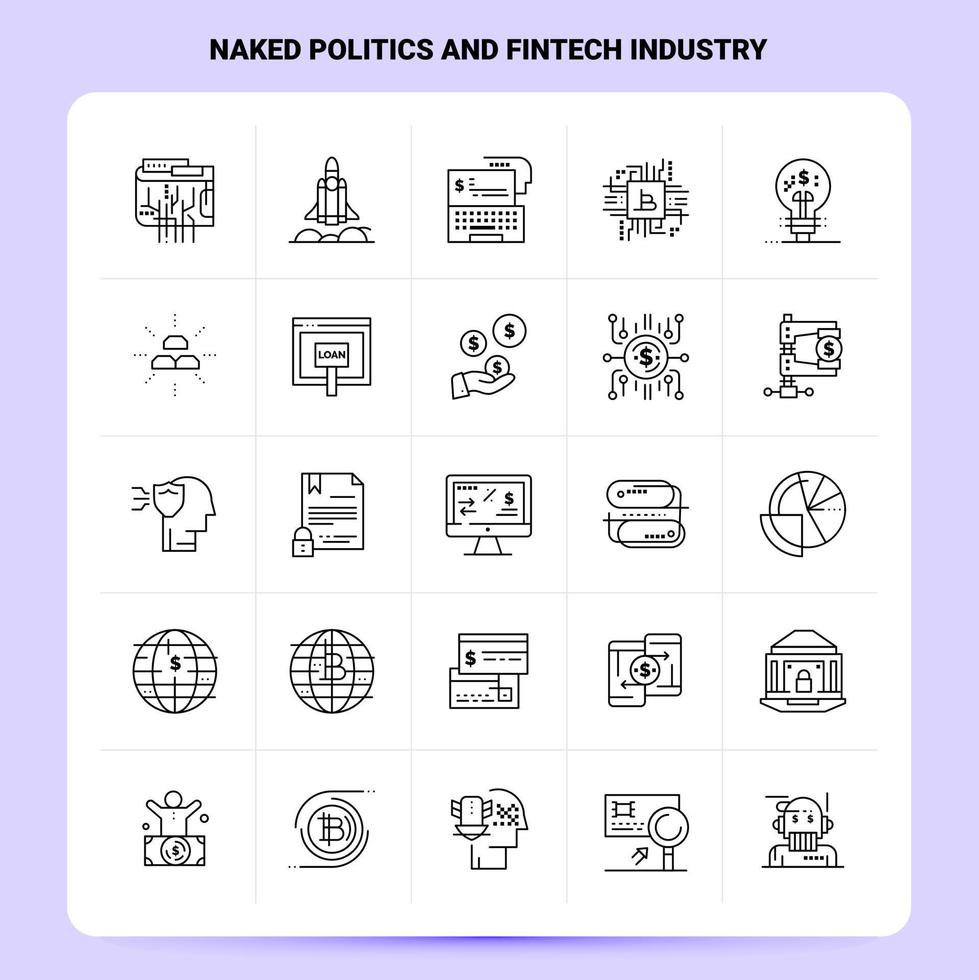 OutLine 25 Naked Politics And Fintech Industry Icon set Vector Line Style Design Black Icons Set Linear pictogram pack Web and Mobile Business ideas design Vector Illustration