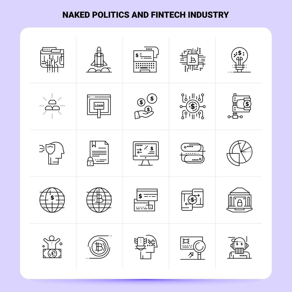 esquema 25 conjunto de iconos de política desnuda e industria fintech diseño de estilo de línea vectorial conjunto de iconos negros paquete de pictogramas lineales diseño de ideas de negocios web y móviles ilustración vectorial vector