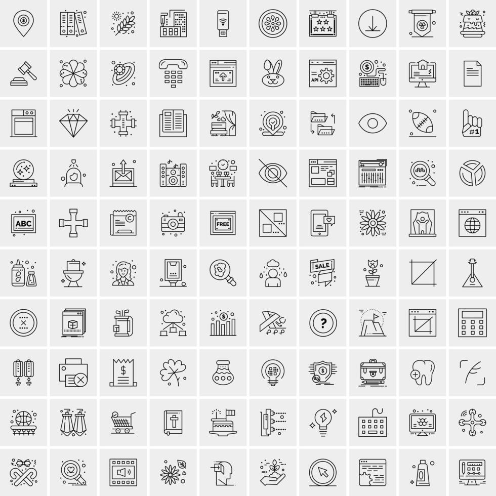 100 iconos universales de línea negra sobre fondo blanco vector