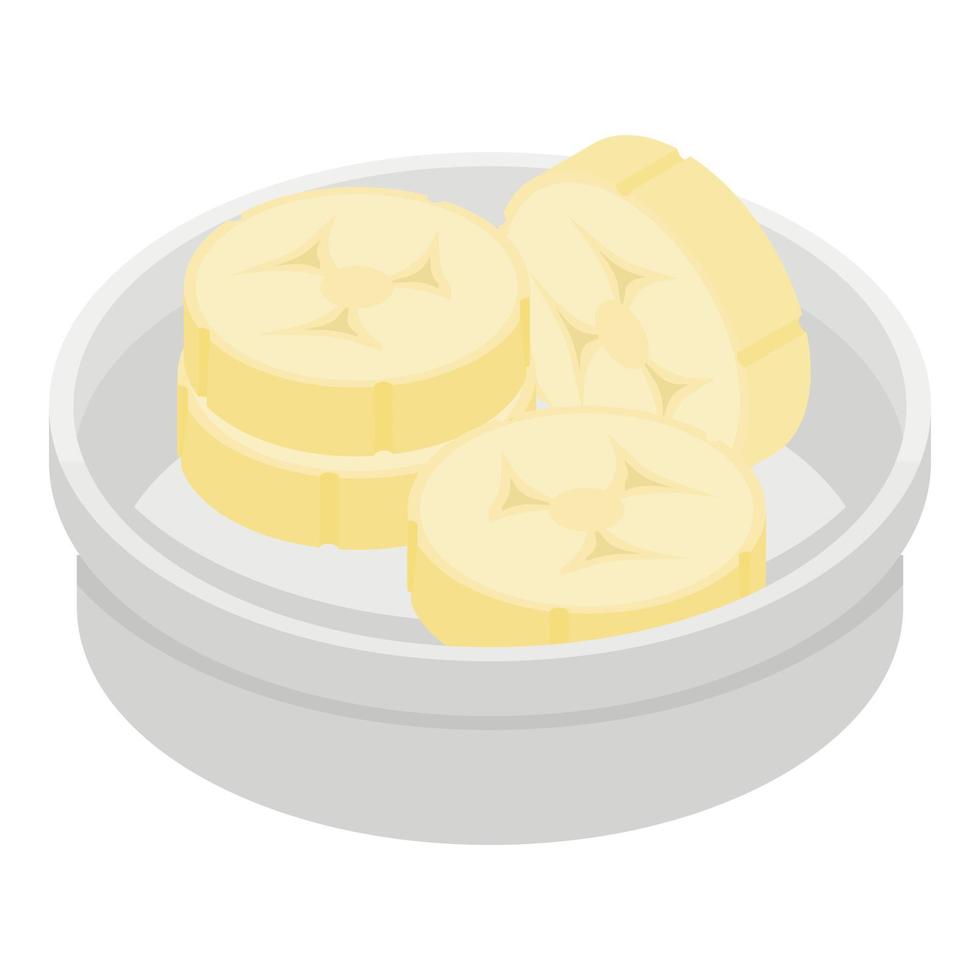 Banana in plate icon, isometric style vector