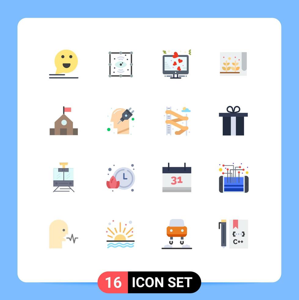 Modern Set of 16 Flat Colors Pictograph of small farming view farm love Editable Pack of Creative Vector Design Elements