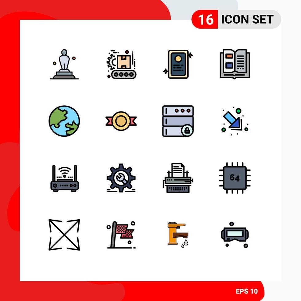 Modern Set of 16 Flat Color Filled Lines and symbols such as education reading product knowledge book Editable Creative Vector Design Elements