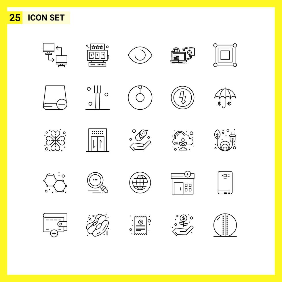 Pictogram Set of 25 Simple Lines of board publish eye game disc Editable Vector Design Elements