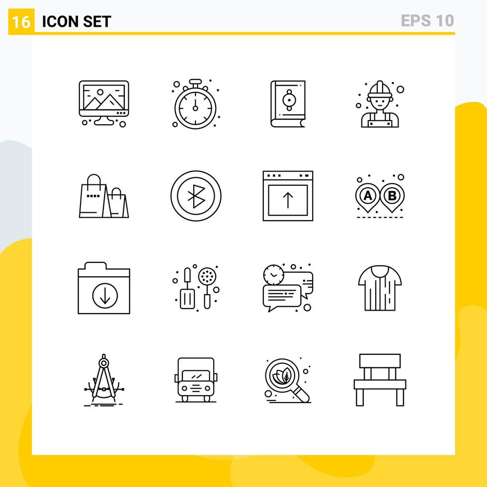 Universal Icon Symbols Group of 16 Modern Outlines of handbag worker islam man carpenter Editable Vector Design Elements