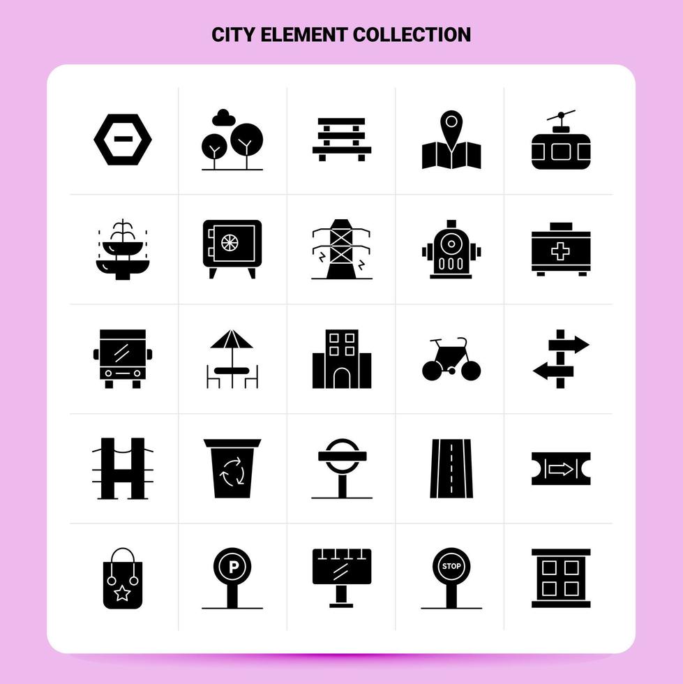 Solid 25 City Element Collection Icon set Vector Glyph Style Design Black Icons Set Web and Mobile Business ideas design Vector Illustration