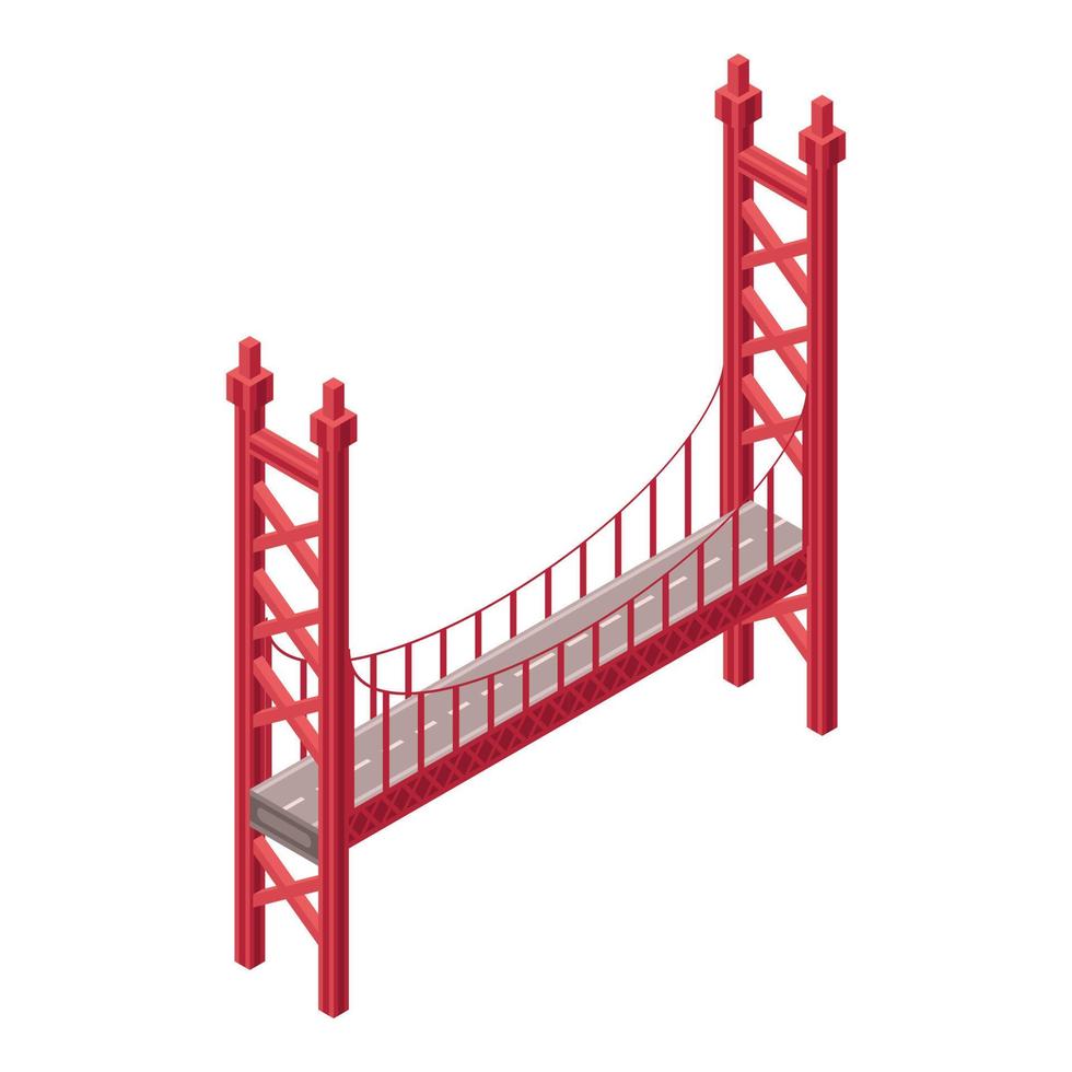 Red bridge icon, isometric style vector