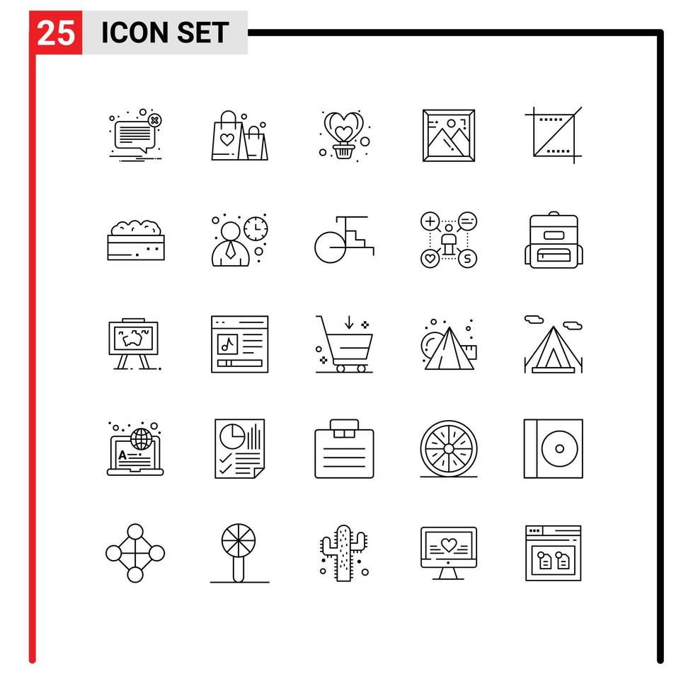 Universal Icon Symbols Group of 25 Modern Lines of crop photo wedding frame heart Editable Vector Design Elements