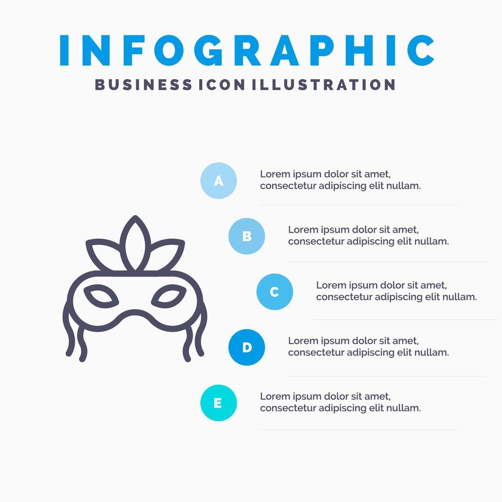 máscara disfraz madrigales venecianos plantilla de infografía azul plantilla de icono de línea de vector de 5 pasos