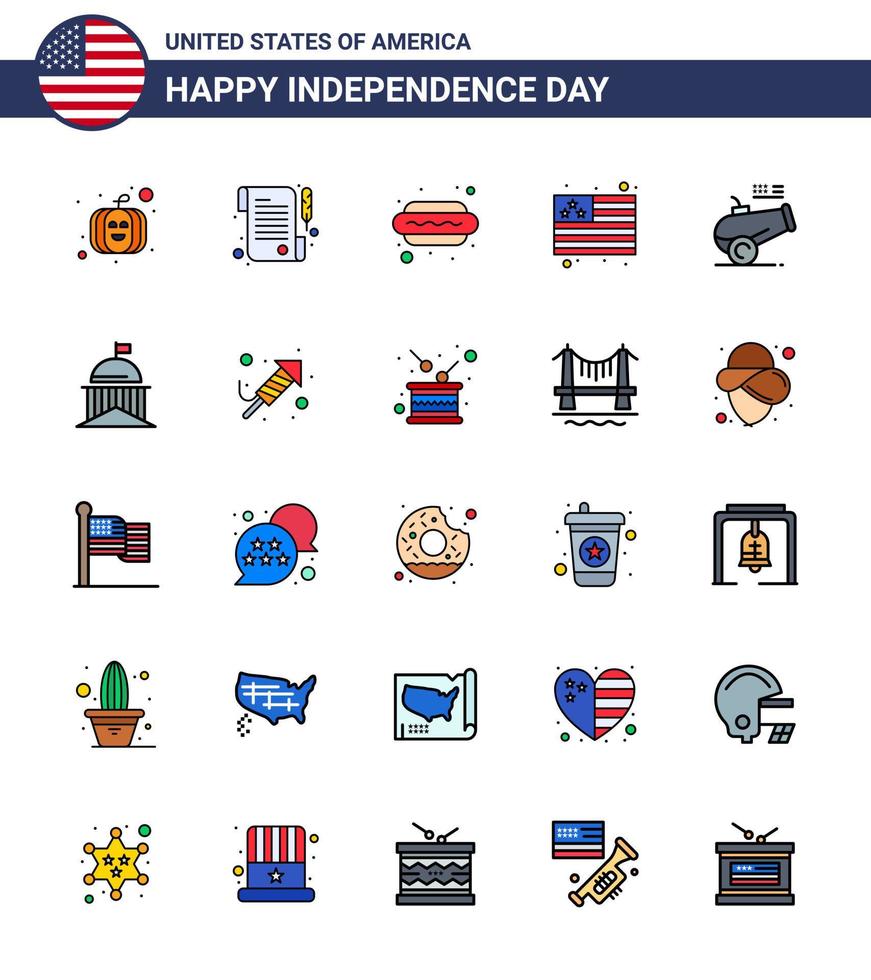 Set of 25 USA Day Icons American Symbols Independence Day Signs for city howitzer food cannon usa Editable USA Day Vector Design Elements
